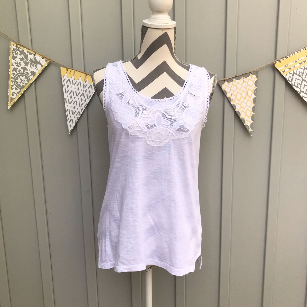 LOFT White 100% Cotton Floral Crochet Tank Top